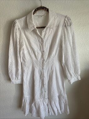 Veronica Beard White Eyelet Button-Front Mini Dress